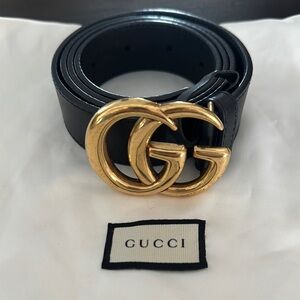 Gucci Marmont Black Leather Belt with Gold GG Buckle